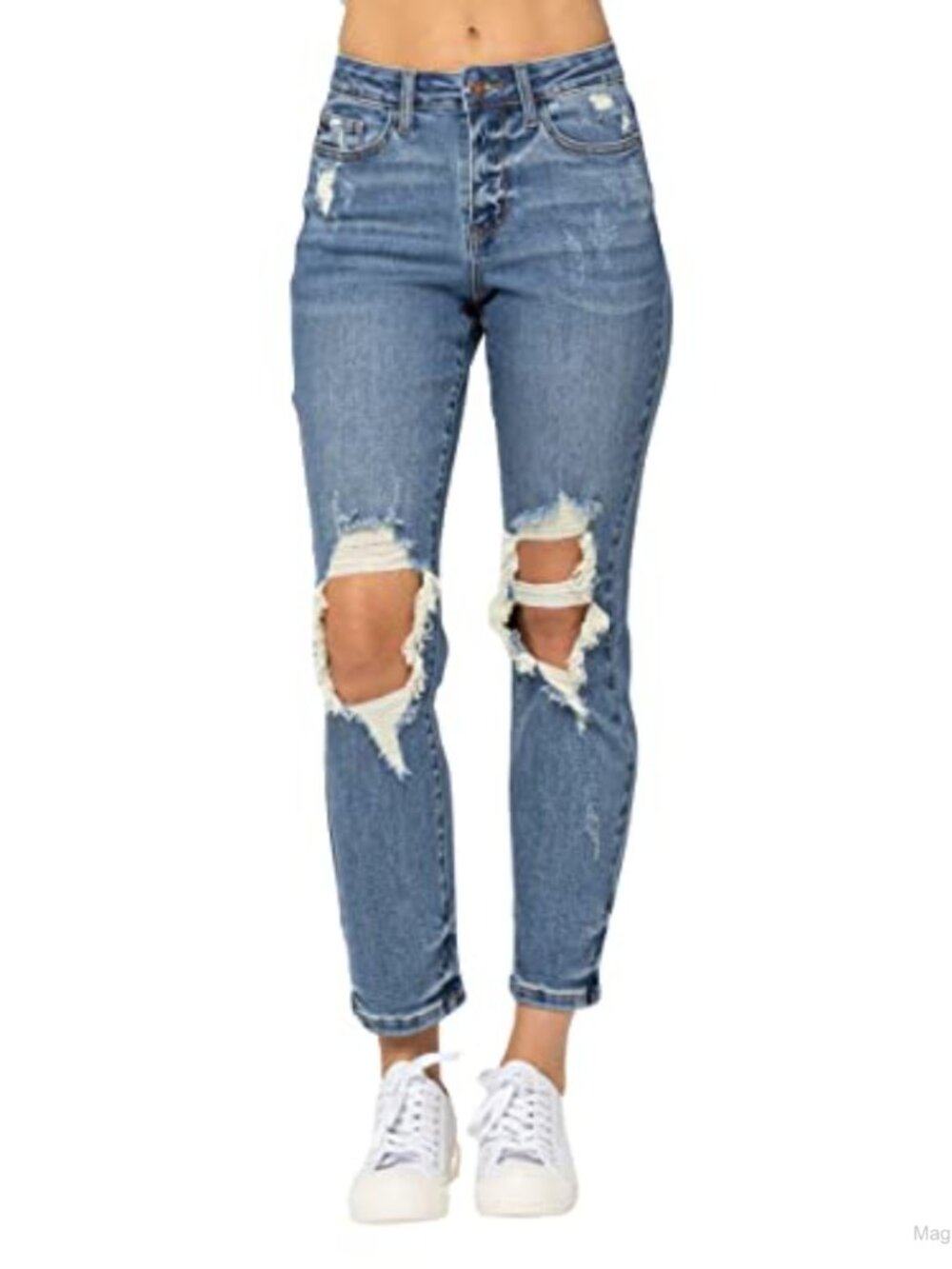 High-Rise Waist Destroyed Knee Boyfriend Fit Jeans
